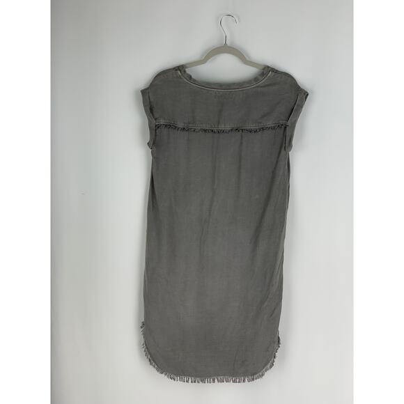 Cloth & Stone Tencel Fringe Dress Womens Size XS Grey High Low Pockets V Neck - Picture 10 of 11